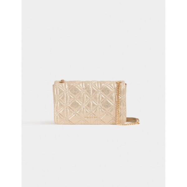 Bolso morgan metalizado dorado y acolchado asa cadena mod. belnoa