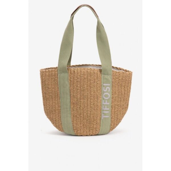 Bolso shopper tiffosi en paja natural y asas color caqui con logo mod. magdalena
