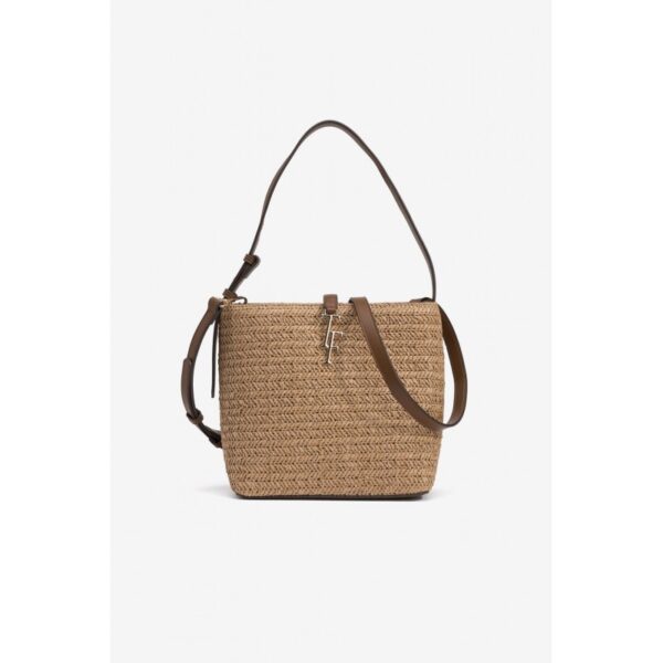 Bolso tiffosi marrón de paja trenzado con asas ajustables mod.nelly