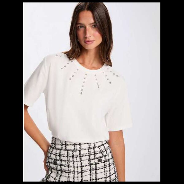 Camiseta Morgan blanca m/c con frontal strass mod.dourra