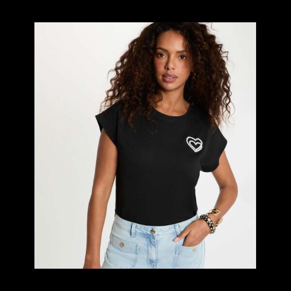 Camiseta Morgan negro m/c con corazon strass frontal mod. dimoi