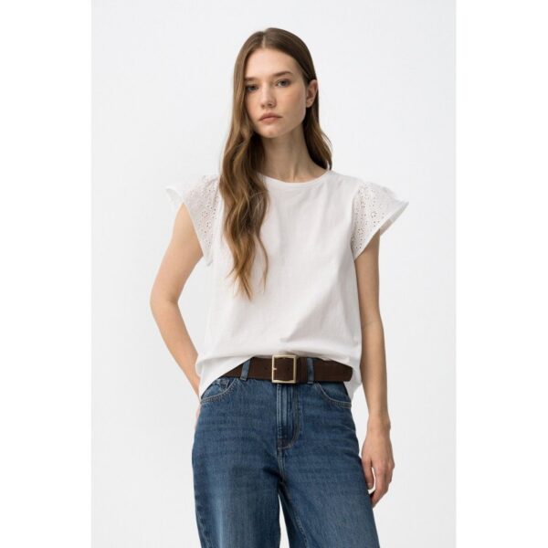 Camiseta tiffosi algodón con mangas volante caladas blanca mod. graciosa_5
