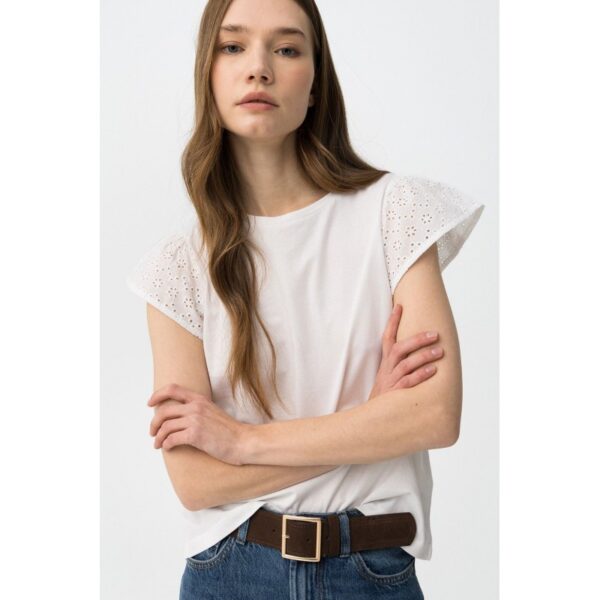 Camiseta tiffosi algodón con mangas volante caladas marrón mod. graciosa_5