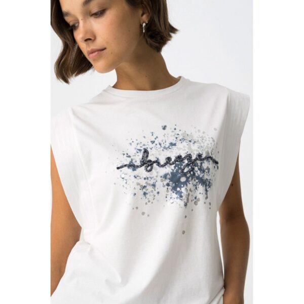 Camiseta tiffosi blanca sin manga estampado frontal plata y marino