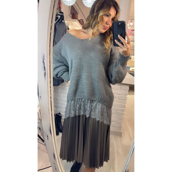 Falda tiffosi midi plisada efecto piel metalizada color gris plomo mod. kyoto_2