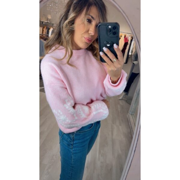 Jersey rosa empolvado manga abullonada con bordado