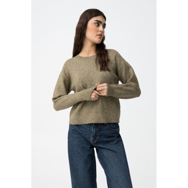 Jersey tiffosi verde de punto con lana e hilo metálico insertado y cuello redondo mod.therion_c