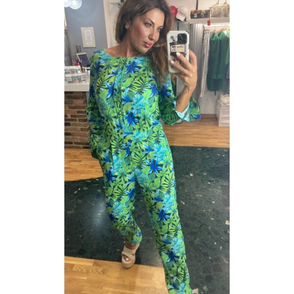 MONO NAF NAF ESTAMPADO HOJAS TONOS VERDES Y AZUL