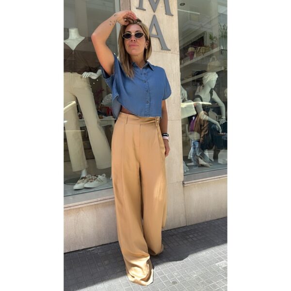 Pantalón relish palazzo cintura alta color camel con pinzas mod. prat