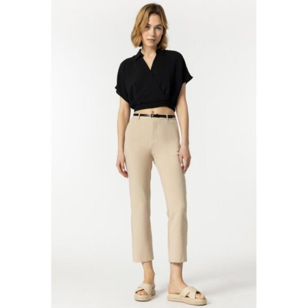 Pantalon tiffosi beige tobillero tiro medio con cinturón
