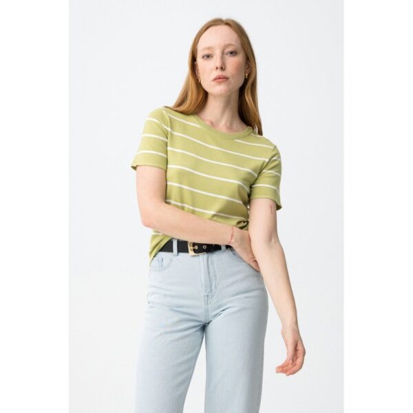 Camiseta de punto tiffosi verde con rayas blancas y botones dorados en hombro mod. rufina_1