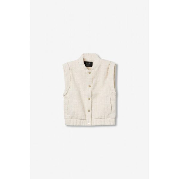 Chaleco tiffosi beige en hilo entrelazado cierre frontal en corchetes dorados mod. martina