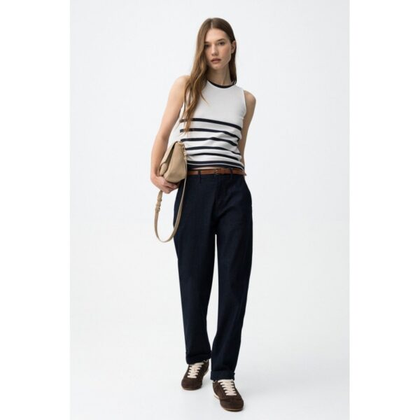 Pantalón tiffosi chino azul denim oscuro dobladillo en bajos con cinturón mod. Emily_1