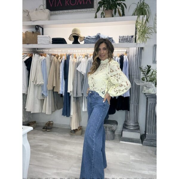 Vaquero tiffosi palazzo color azul charm y boton de corazones