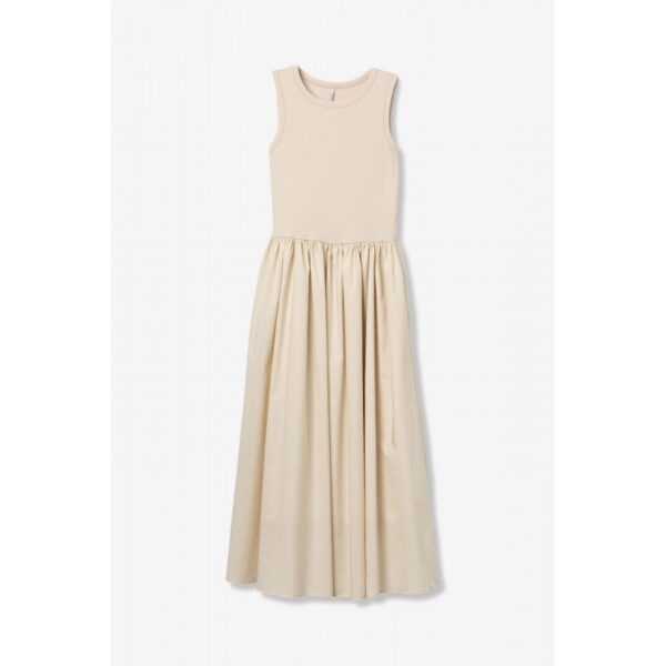 Vestido tiffosi midi beige sin mangas cuerpo en algodón y falda con caída mod. fiji